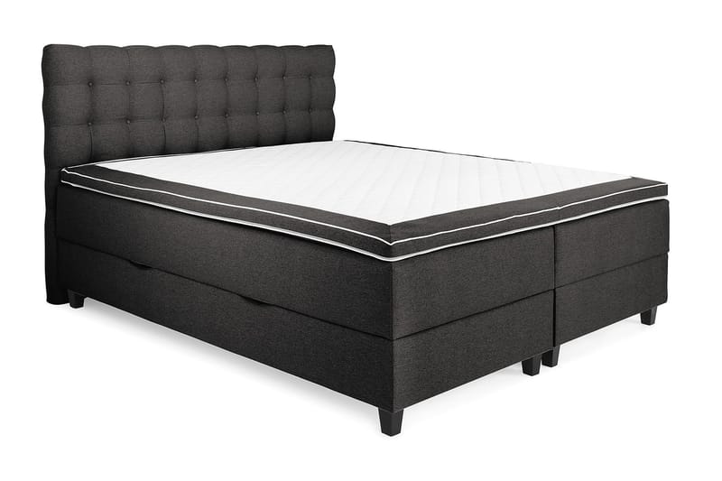 Säng Boxford 180x200 med Förvaring - Mörkgrå (+Fler val) - Kontinentalsäng - Dubbelsäng - Komplett sängpaket