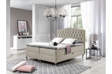 Sängpaket – Kontinentalsäng 140x200 cm med Sänggavel + Bäddmadrass med Fasthetsgrad Medium - Beige - Möbler - Säng - Kontinentalsäng