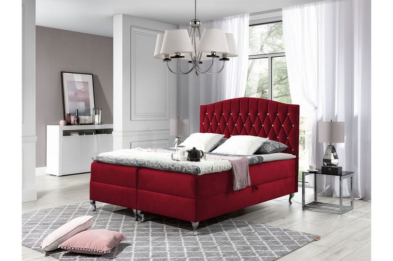 Sängpaket – Kontinentalsäng 140x200 cm med Sänggavel + Bäddmadrass med Fasthetsgrad Medium - Röd - Möbler - Säng - Kontinentalsäng