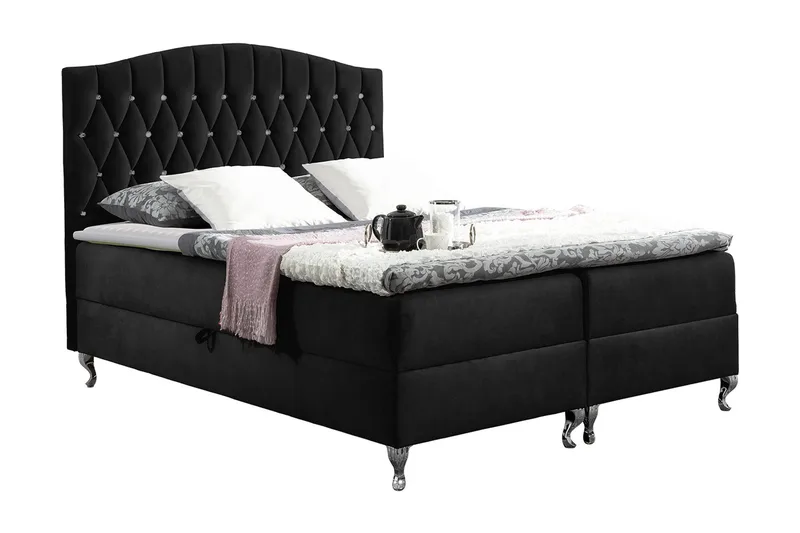 Sängpaket – Kontinentalsäng 140x200 cm med Sänggavel + Bäddmadrass med Fasthetsgrad Medium, Svart