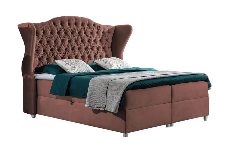 Sängpaket – Kontinentalsäng 180x200 cm med Sänggavel + Bäddmadrass med Fasthetsgrad Medium - Rosa - Möbler - Säng - Kontinentalsäng