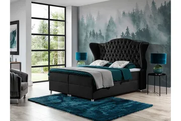 Sängpaket – Kontinentalsäng 180x200 cm med Sänggavel + Bäddmadrass med Fasthetsgrad Medium - Svart - Möbler - Säng - Kontinentalsäng