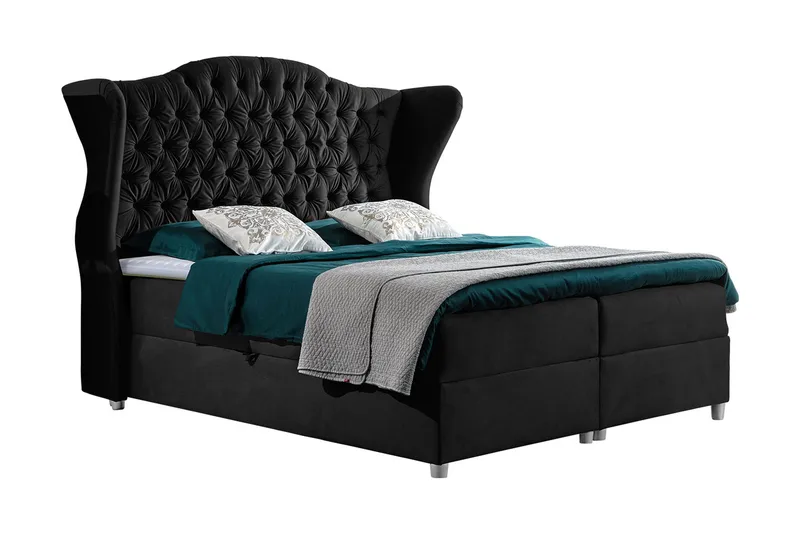 Sängpaket – Kontinentalsäng 180x200 cm med Sänggavel + Bäddmadrass med Fasthetsgrad Medium, Svart