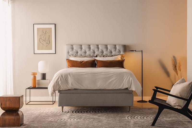 Sängpaket Kakichi Boucle 140x200 Djuphäftad gavel - Grå - Möbler - Säng - Kontinentalsäng