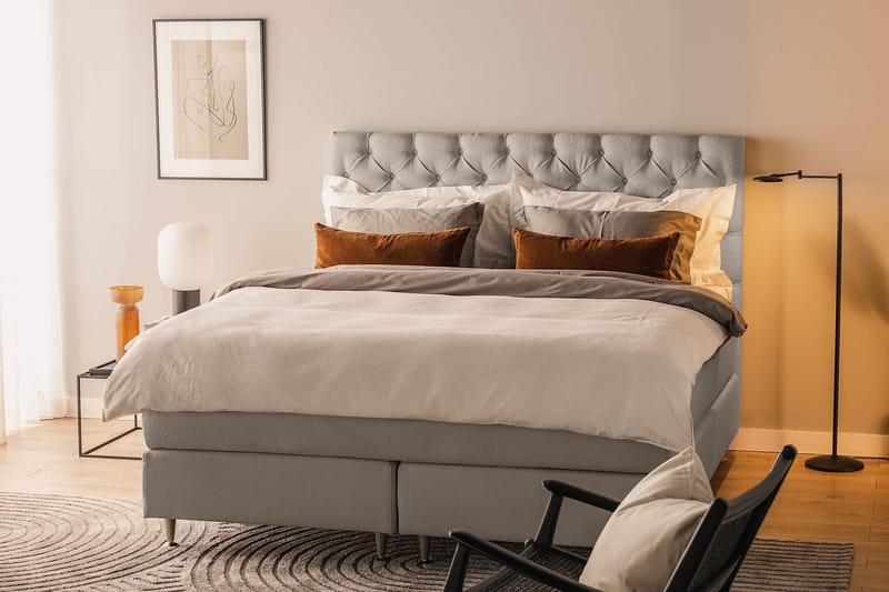 Sängpaket Kakichi Boucle 180x200 Djuphäftad gavel - Grå - Möbler - Säng - Kontinentalsäng