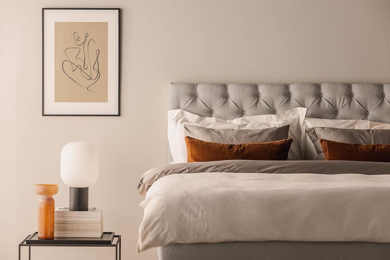 Sängpaket Kakichi Boucle 180x200 Djuphäftad gavel - Grå - Möbler - Säng - Kontinentalsäng