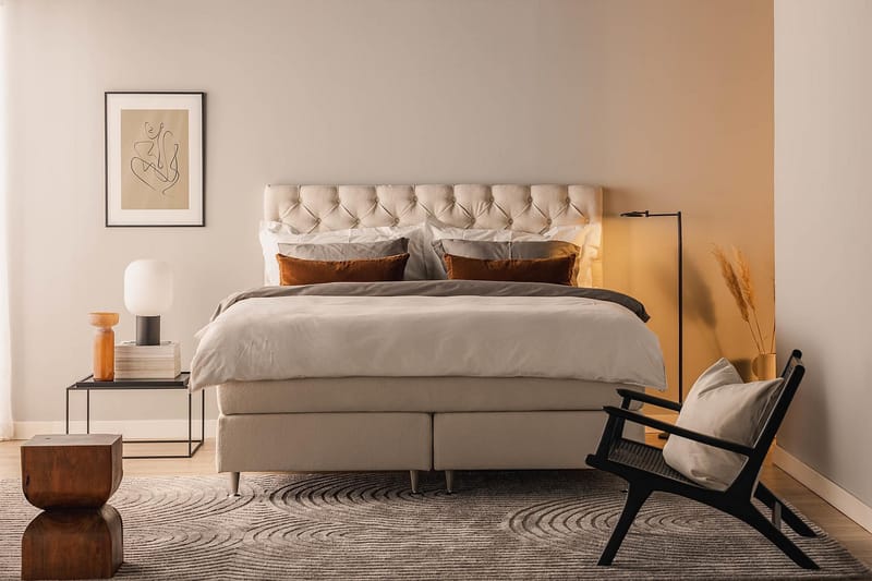 Sängpaket Kakichi Boucle 180x200 Djuphäftad gavel - Ljusbeige - Möbler - Säng - Kontinentalsäng