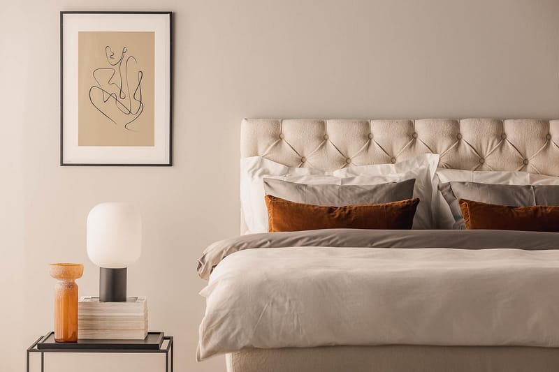 Sängpaket Kakichi Boucle 180x200 Djuphäftad gavel - Ljusbeige - Möbler - Säng - Kontinentalsäng