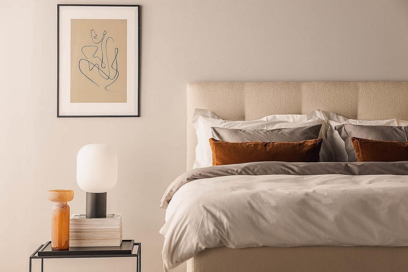 Sängpaket Kakichi Boucle 180x200 Knappad gavel - Beige - Möbler - Säng - Kontinentalsäng