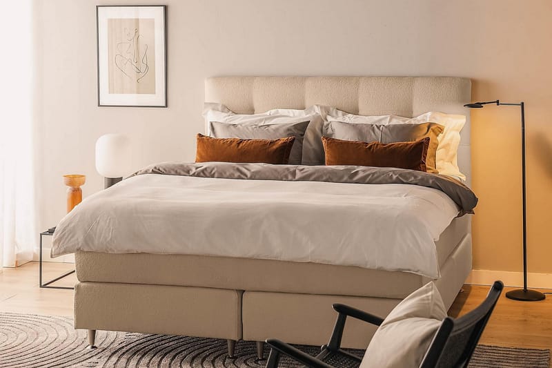 Sängpaket Kakichi Boucle 180x200 Knappad gavel - Beige - Möbler - Säng - Kontinentalsäng
