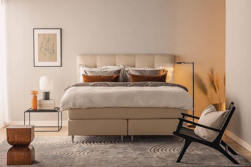 Sängpaket Kakichi Boucle 180x200 Knappad gavel - Beige - Möbler - Säng - Kontinentalsäng