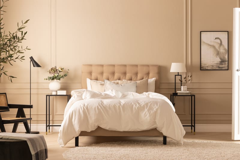 Sängpaket Nayaka 90x200 Skummadrass - Djuphäftad gavel Beige - Möbler - Säng - Kontinentalsäng
