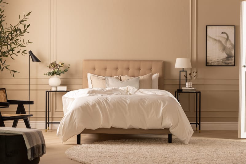 Sängpaket Nayaka 90x200 Skummadrass - Knappad gavel Beige - Möbler - Säng - Kontinentalsäng