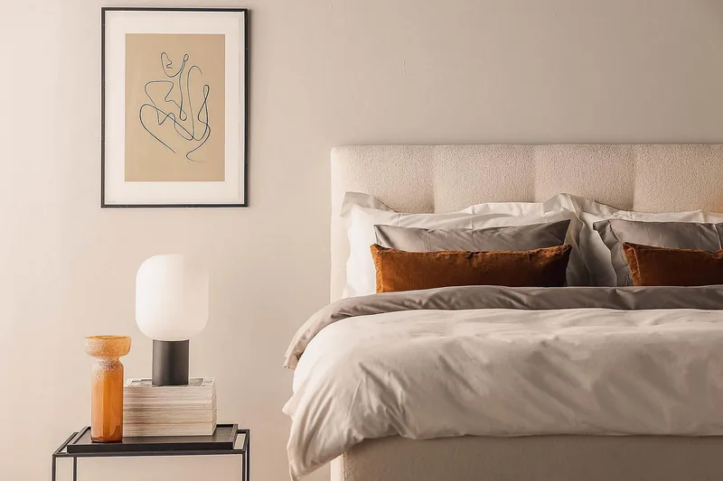 Sängpaket Oslo Lyx Boucle 160x200 Knappad gavel - Ljusbeige - Möbler - Säng - Kontinentalsäng