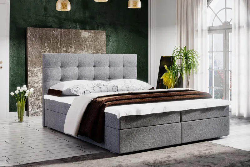 Stephanie Sängpaket 180x200 Rutmönstrad Gavel  Grå - Grå - Möbler - Säng - Kontinentalsäng