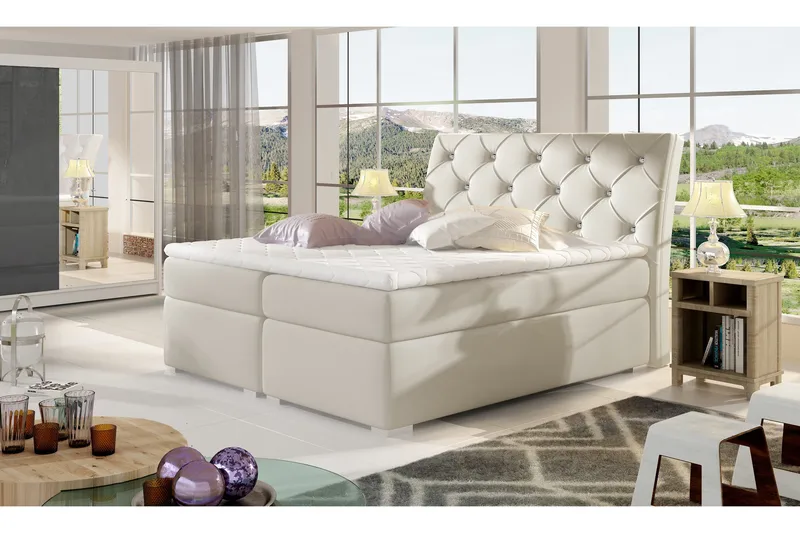 Sutra Komplett Sängpaket – Ramsäng 180x200 cm med Förvaring och Sänggavel + Bäddmadrass, Benvit