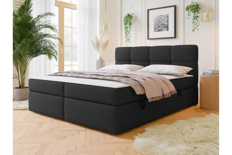 Leckersbo Komplett Sängpaket Kontinentalsäng med förvaring 160x200 cm - Svart - Möbler - Säng - Kontinentalsäng