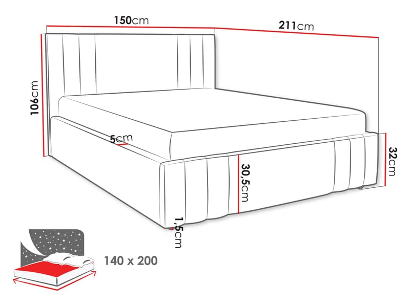 Lomren Sängram med förvaring 140x200 cm - grå - Möbler - Säng - Säng med förvaring