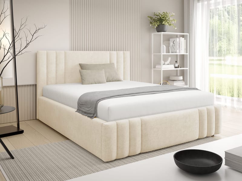 Lomren Sängram med Förvaring 180x200 cm i Tyg med Träunderrede - Beige - Möbler - Säng - Säng med förvaring