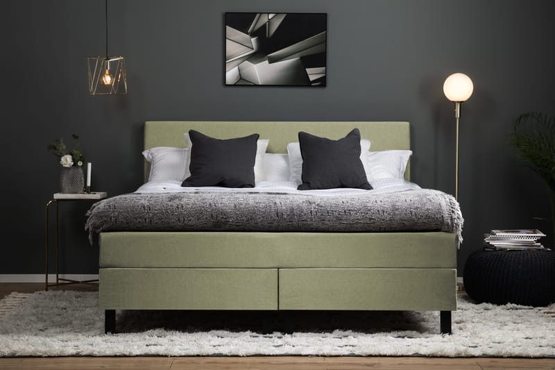 Lucky Komplett Sängpaket 160x200 Memory Slät Sänggavel - Grön - Möbler - Säng - Kontinentalsäng