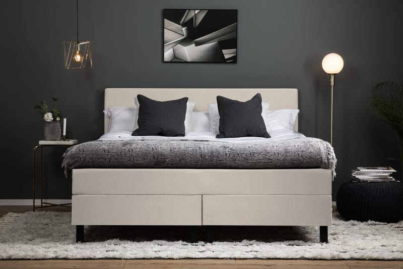 Lucky Komplett Sängpaket 160x200 Polyeter Slät Sänggavel - Beige - Möbler - Säng - Kontinentalsäng