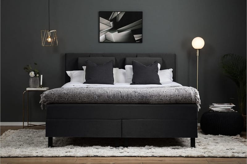 Lucky Komplett Sängpaket 180x200 Latex Slät Sänggavel - Svart/Grå - Möbler - Säng - Kontinentalsäng