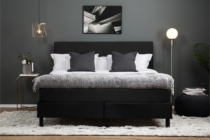 Lucky Komplett Sängpaket 180x200 Latex Slät - Svart/Grå/PU - Möbler - Säng - Kontinentalsäng