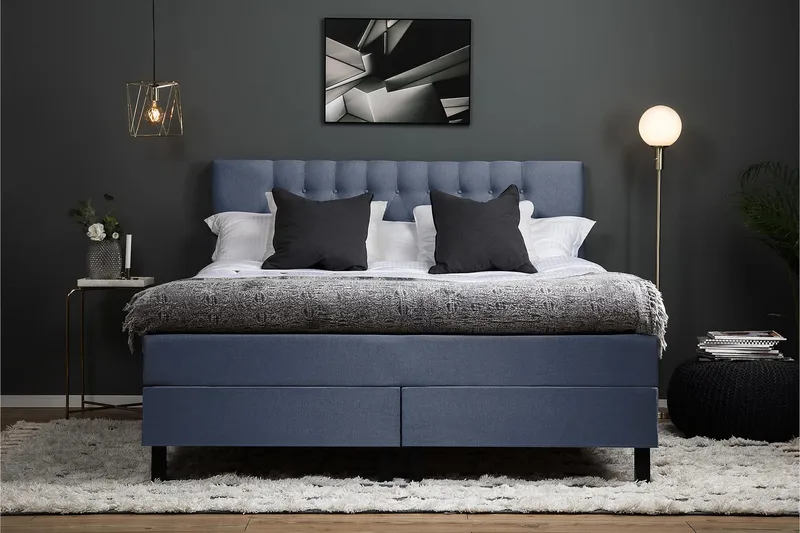 Lucky Komplett Sängpaket 180x200 Memory Diamant Sänggavel - Mörkblå - Möbler - Säng - Kontinentalsäng