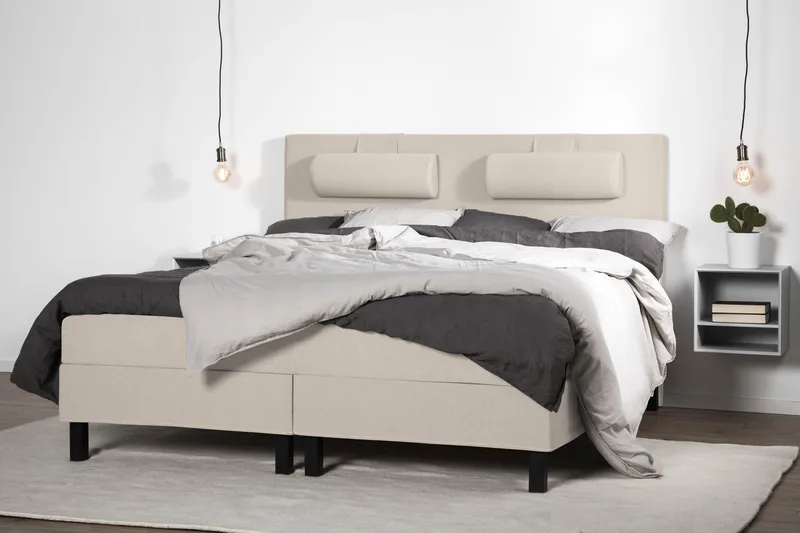 Lucky Komplett Sängpaket 180x200 Memory Slät Sänggavel - Nackkudde Stor Beige - Möbler - Säng - Kontinentalsäng