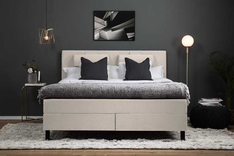 Lucky Komplett Sängpaket 180x200 Memory Slät Sänggavel - Nackkudde Stor Beige - Möbler - Säng - Kontinentalsäng