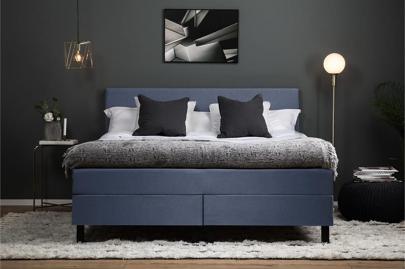 Lucky Komplett Sängpaket 180x200 Polyeter Slät Sänggavel - Mörkblå - Möbler - Säng - Kontinentalsäng