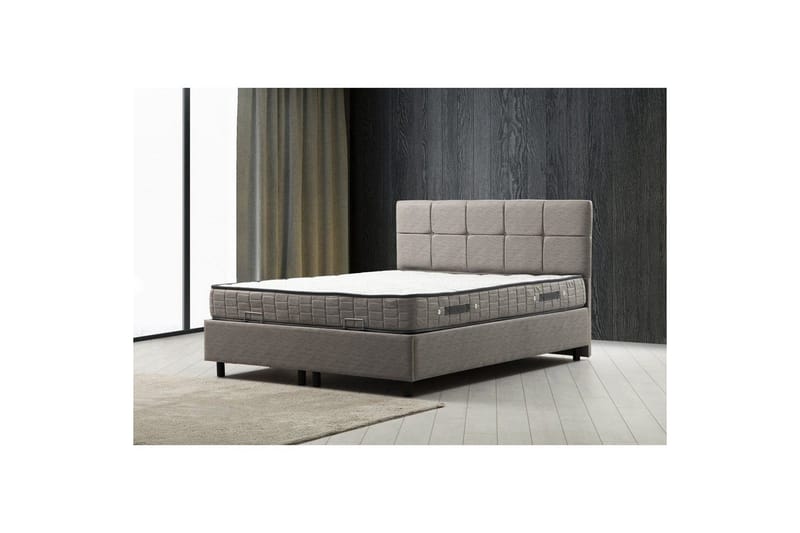 Madrass, Botten & Sänggavel för Enkel Säng Sudalmuni Set Ljusgrå - 90 x 114 x 190 cm - Möbler - Säng - Sängram & sängstomme