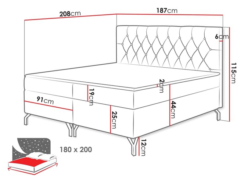 Mavik Sängpaket Kontinentalsäng med förvaring 180x200 cm - grå - Möbler - Säng - Kontinentalsäng