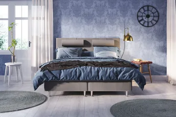 Meja Komplett Sängpaket – Kontinentalsäng 160x200 cm i Tyg med Sänggavel + Bäddmadrass med Fasthetsgrad Fast - Ljusgrå - Möbler - Säng - Kontinentalsäng