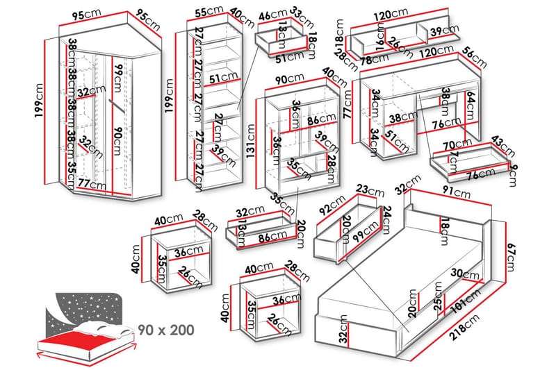 Metropolitan Möbelset För Sovrum - Brun/Vit/Ljusgrå/Svart - Möbler - Säng - Möbelset för sovrum