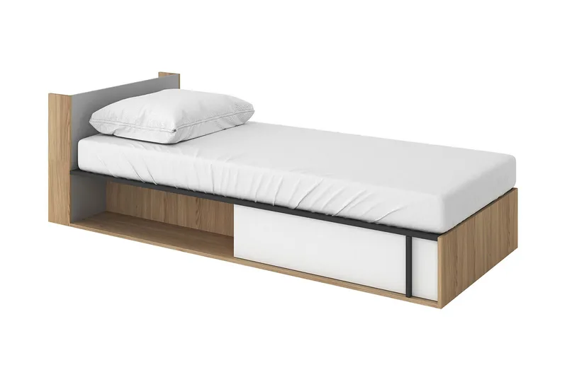 Metropolitan Sängram 90x200 cm, Brun/Vit/Ljusgrå/Svart