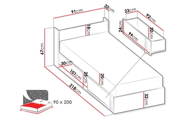 Metropolitan Sängram 90x200 cm - Brun/Vit/Ljusgrå/Svart - Möbler - Säng - Sängram & sängstomme