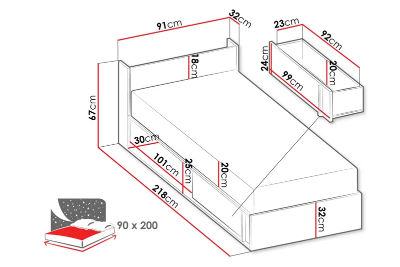 Metropolitan Sängram 90x200 cm - Brun/Vit/Ljusgrå/Svart - Möbler - Säng - Sängram & sängstomme