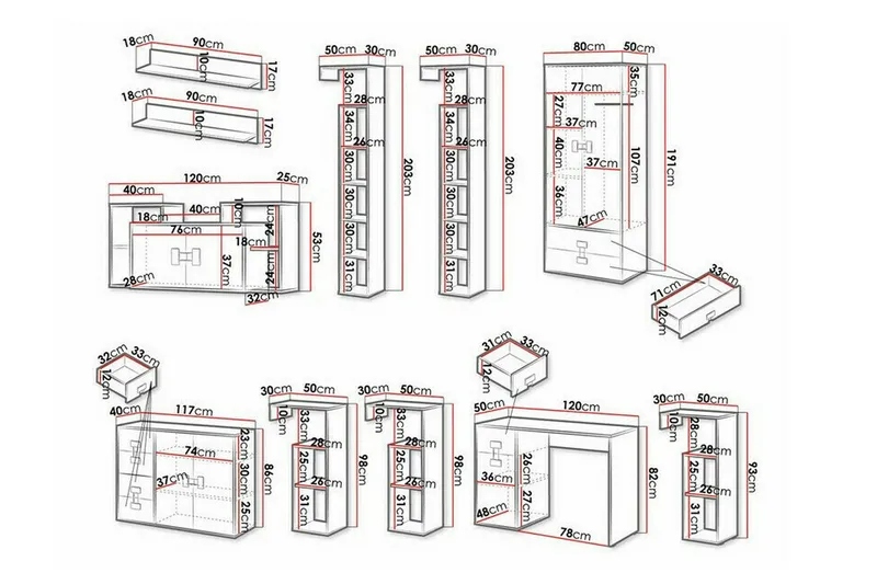 Castlebay Möbelset För Sovrum Grey High Gloss - Möbler - Säng - Möbelset för sovrum