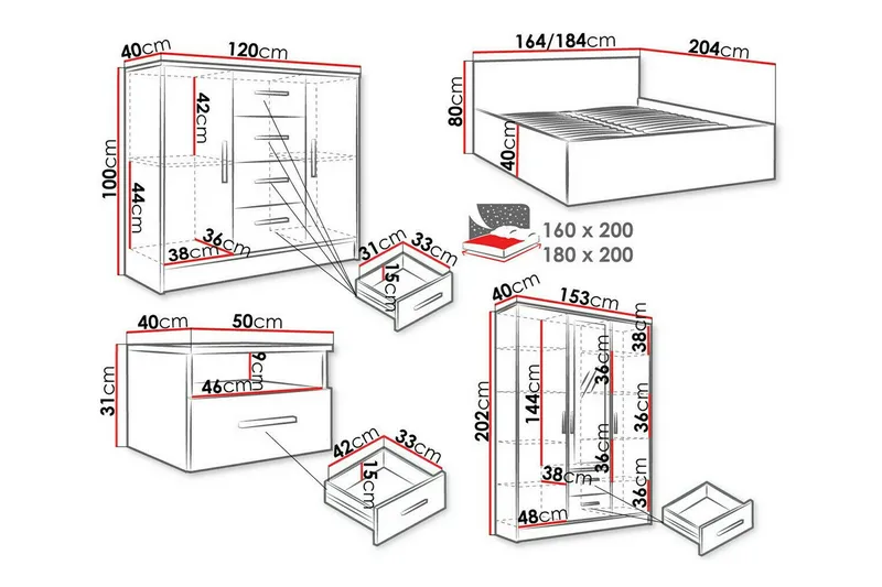 Kintore Möbelset För Sovrum - Vit - Möbler - Säng - Möbelset för sovrum
