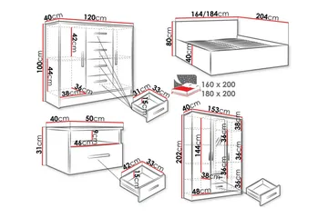 Kintore Möbelset För Sovrum - Vit - Möbler - Säng - Möbelset för sovrum