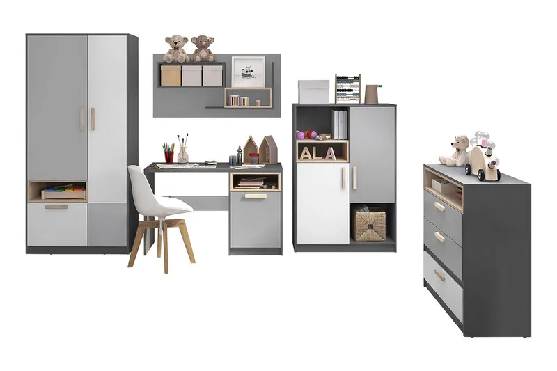 Pok Sovrumsset barn - Grå/Vit - Möbler - Säng - Möbelset för sovrum