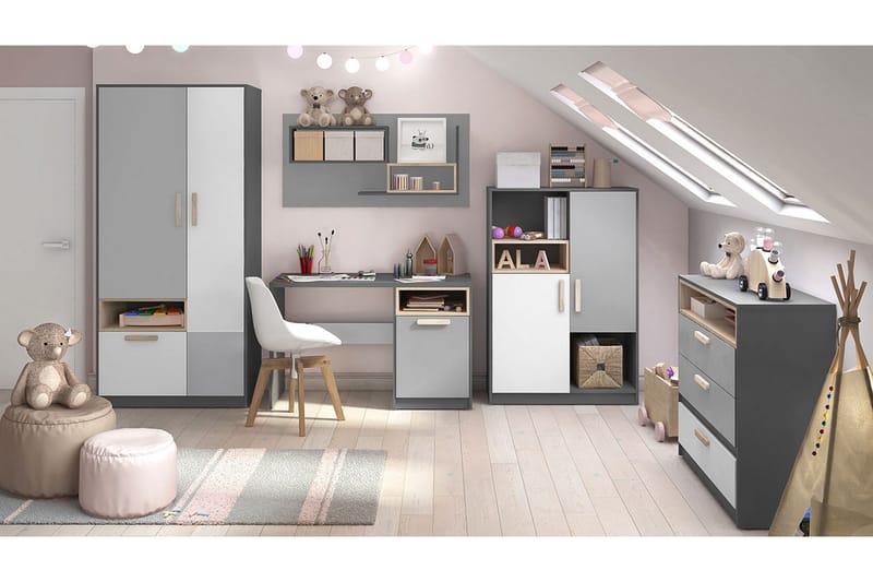 Pok Sovrumsset barn, Grå/Vit