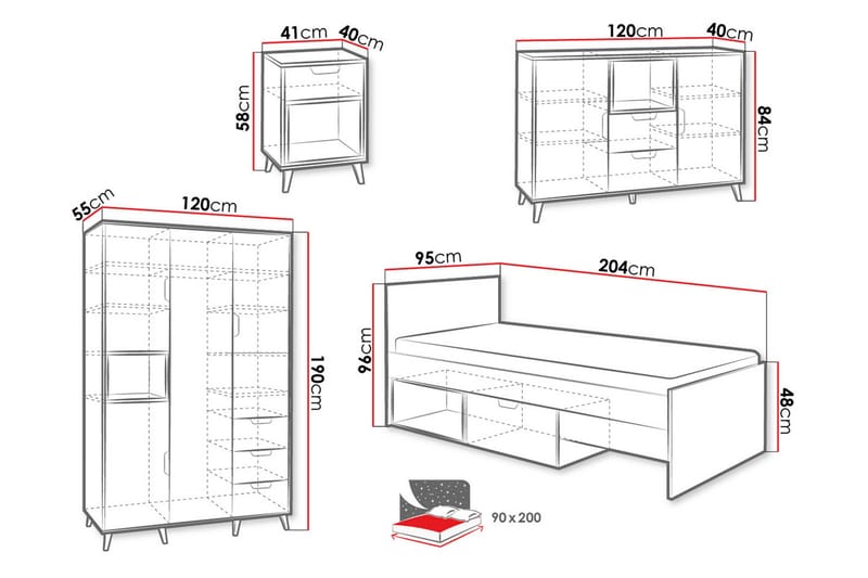 Sayuki Möbelset För Sovrum - Vit/Grå - Möbler - Säng - Möbelset för sovrum