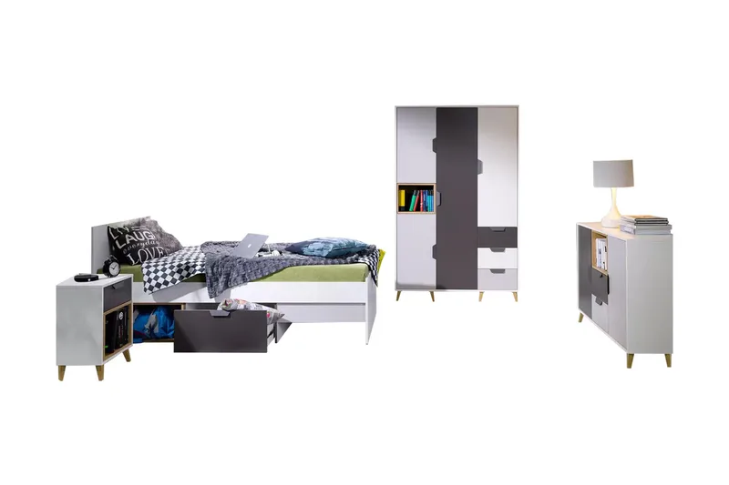 Sayuki Möbelset För Sovrum - Vit/Grå - Möbler - Säng - Möbelset för sovrum