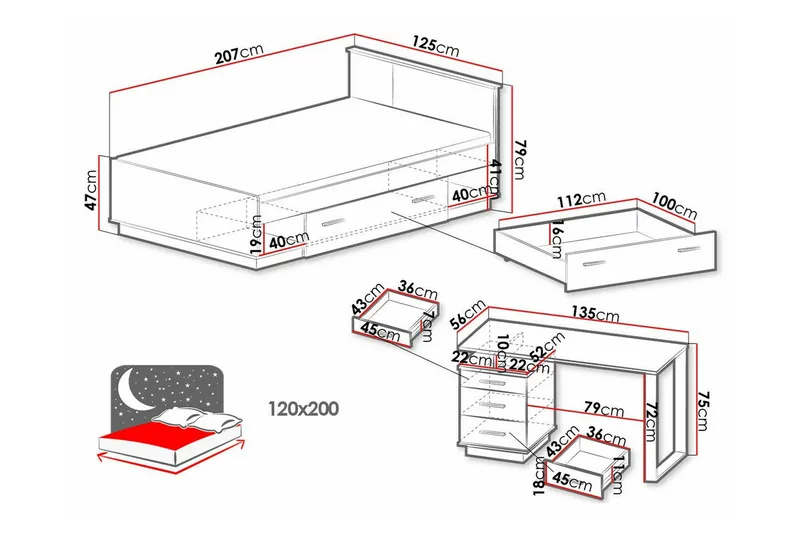 Strathy Möbelset För Sovrum - Svart - Möbler - Säng - Möbelset för sovrum