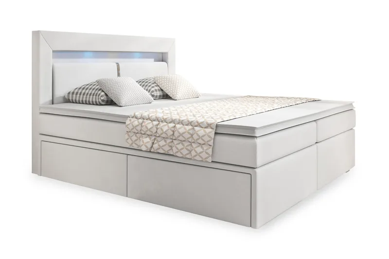 Modena Sängpaket 140x200 medFörvaring LED-belysning, Vit