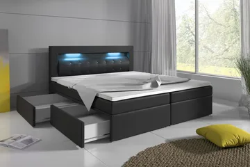 Modena Sängpaket 180x200 medFörvaring LED-belysning - Svart - Möbler - Säng - Säng med förvaring