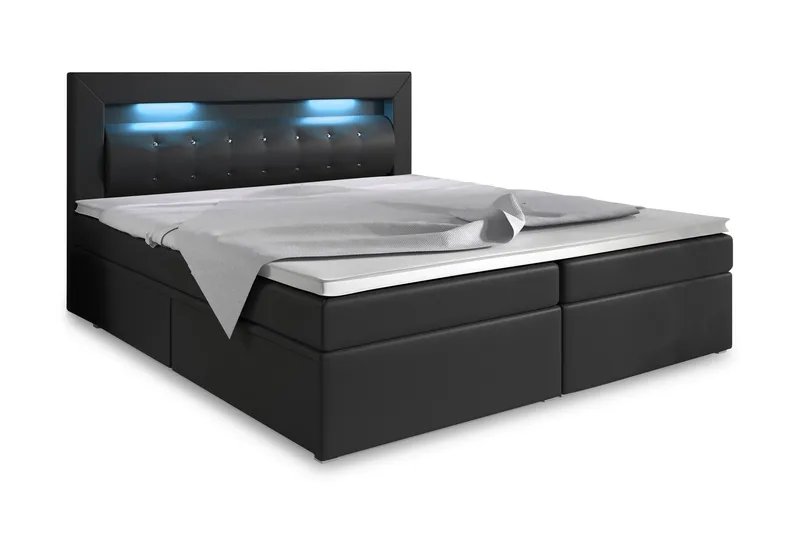 Modena Sängpaket 180x200 medFörvaring LED-belysning, Svart