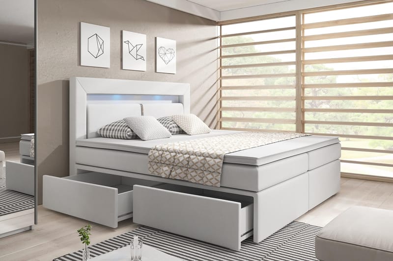 Modena Sängpaket 180x200 medFörvaring LED-belysning - Vit - Möbler - Säng - Kontinentalsäng